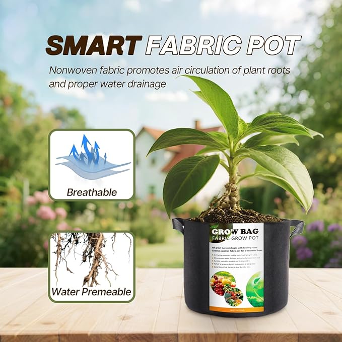10 Packs 5-Gallon Grow Bags, Heavy-Duty Thickened Non-Woven Fabric. for Planting Plants, Suitable for Indoor, Outdoor, Garden and Underground. Black.