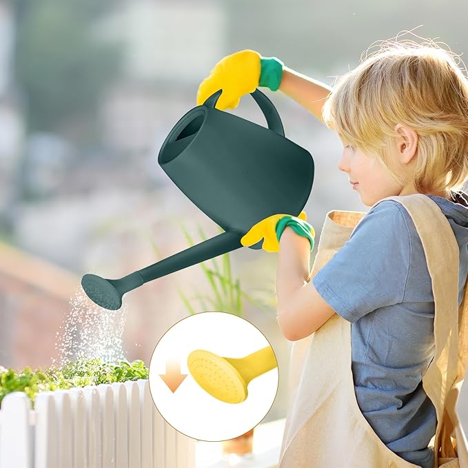 Plastic Watering Can - for Indoor and Outdoor House Plant Garden - with Long Spout - 1/2 Gallon - Blackish Green