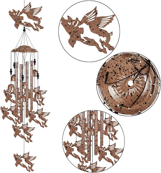 37" Flying Pigs Wind Chimes for Garden,Home,Balcony,Yard,Outdoor Decor, Sympathy Wind Chimes, Wind Catcher, Blessing Wind Bell, Pig Ornament Gifts for Mom, Pig Lovers,Grandma, Family, Women, Friend