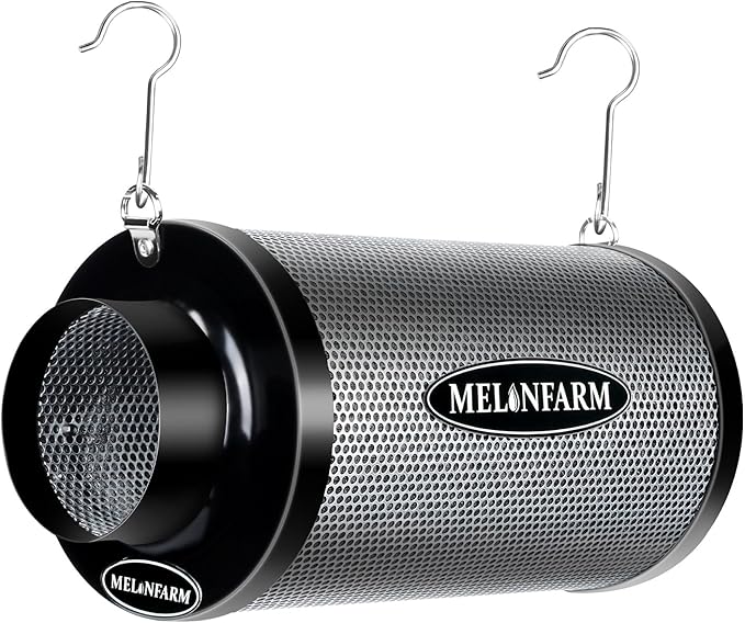 MELONFARM 4 Inch Air Carbon Filter Smelliness Control with Australia Virgin Charcoal, Odor Removal Carbon Filter for Grow Tent, Inline Fan, Hydroponics, Pre-Filter Included, Insulated Flange 4" x 11"