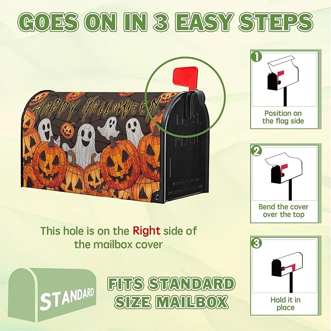 Happy Halloween Mailbox Cover Ghost Mail Box Covers Magnetic Standard Size 21x18 inch Pumpkin Post Letter Box Cover Wrap Outdoor Decor for Garden
