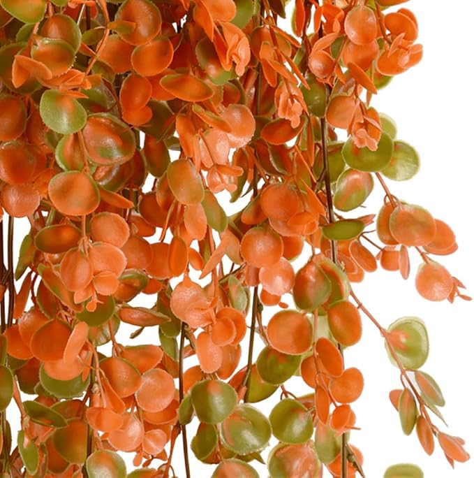 6pcs Artificial Hanging Fall Plants Fake Hanging Plant Faux Eucalyptus Leaf Greenery Vine Outdoor UV Resistant Plastic Plants (6, Fall Orange)