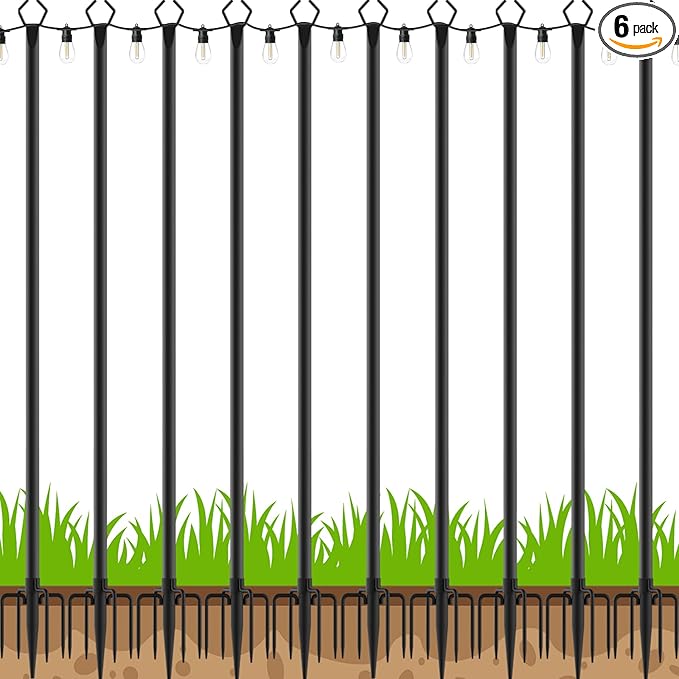 10 Pack String Light Poles,Poles for Outdoor String Lights 10 Ft Metal Poles with Fork for Outdoor String Lights,Outdoor Light Poles with Fork,Patio,Deck,Backyard