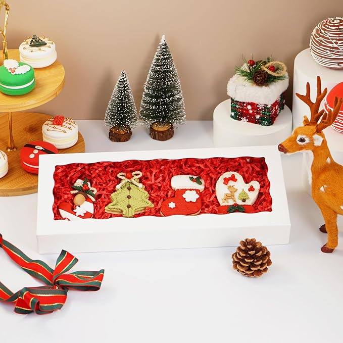 20pcs Cookie Boxes with window 12 x 5 x 1.5 Inch Bakery Boxes Treat Box Dessert Box for Wedding Party Favors - White
