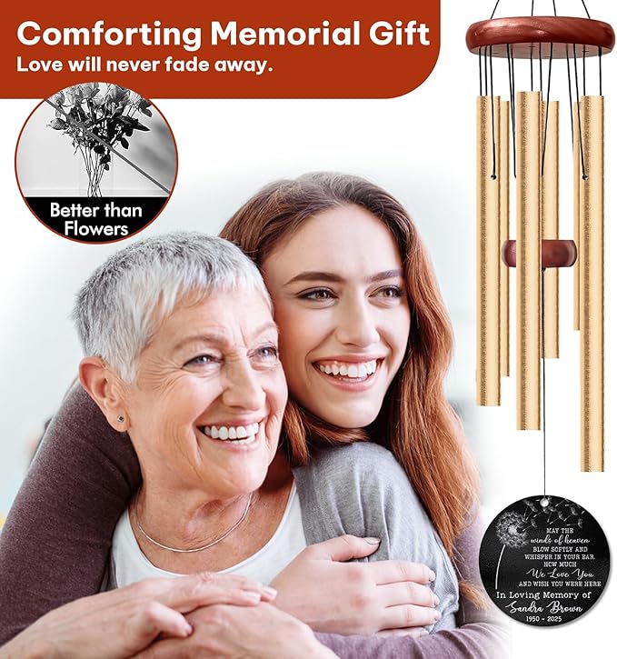Personalized Wish Seed Memorial Wind Chime – Custom Engraved Name & Years – “Soft Winds from Heaven” Sympathy Gift for Loss of Loved One – Outdoor Memorial Windchime for Peaceful Remembrance