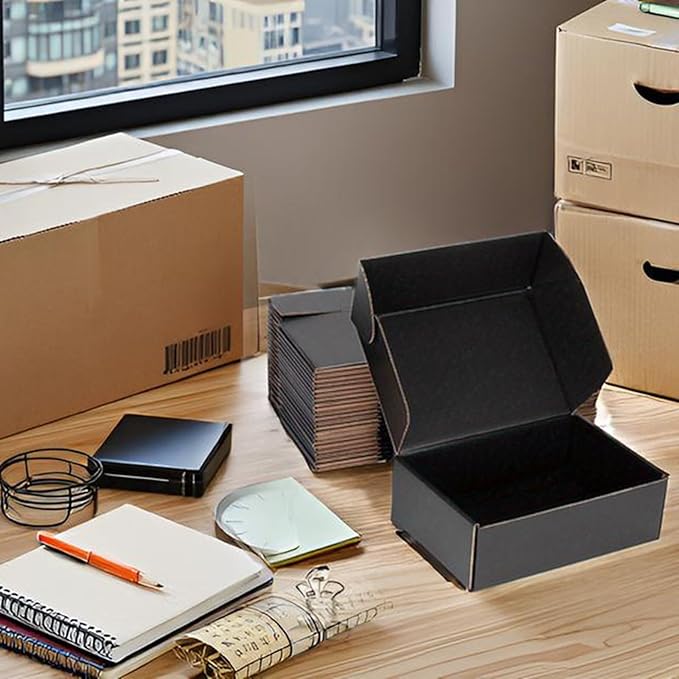 Small Shipping Boxes 10x5x3 Inch (25 Pack) - Sturdy Black Corrugated Cardboard Boxes for Small Business, Ecommerce, Mailing & Packaging | Recyclable Gift & Storage Boxes