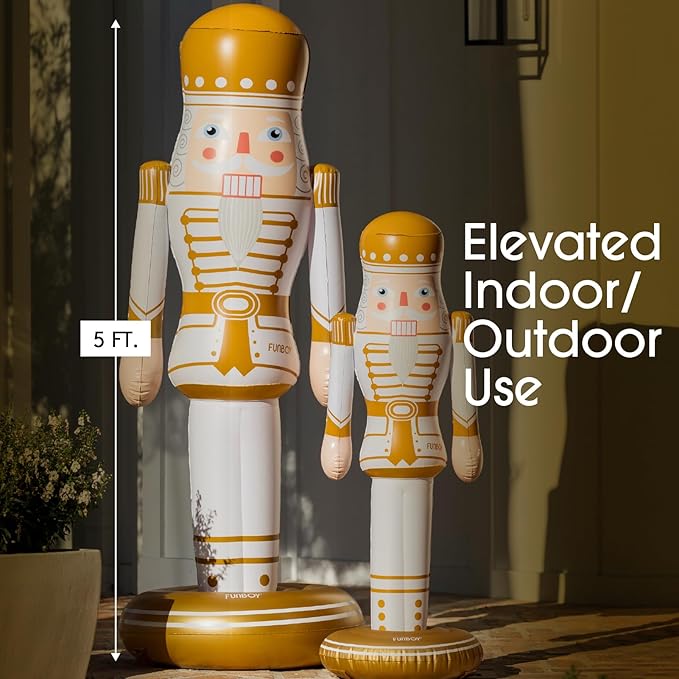 FUNBOY Gold Inflatable Nutcracker – 5ft Tall Indoor/Outdoor Holiday Decoration – Oversized Christmas Yard Decor