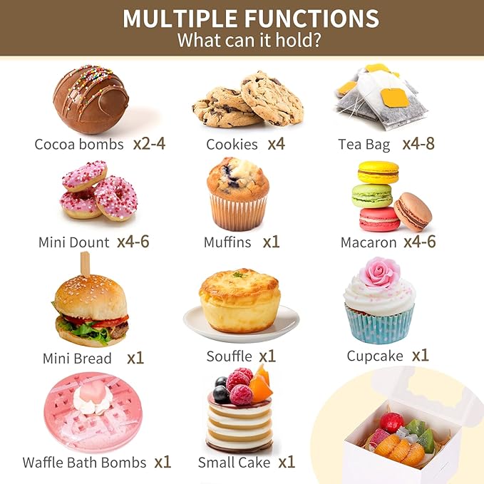 Moretoes 120pcs White Bakery Boxes, 4x4x2.5 Inch Cookie Boxes with Window for Small Cake, Treats, Donuts, Candy