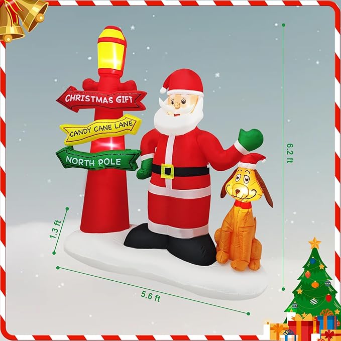 Inflatable Christmas Decorations Blow Up 6FT Santa Claus Take Dog Under Street lamp Inflatables Xmas Party Set Decor for Yard Garden Lawn Outdoor Ornaments