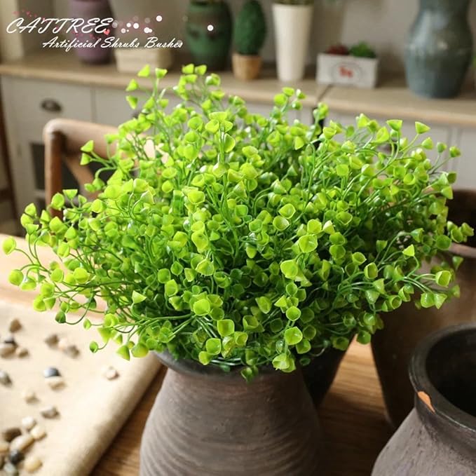 CATTREE Artificial Shrubs Bushes, Plastic Fake Green Plants Wedding Indoor Outdoor Home Garden Verandah Kitchen Office Table Centerpieces Arrangements Christmas Decoration - Green 4 pcs