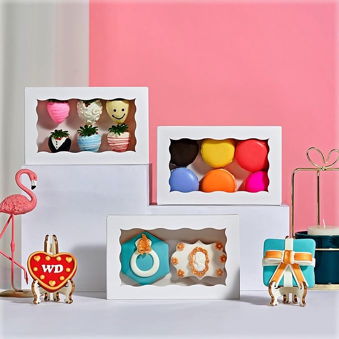 20PCS 7x4⅜x1½ nch Cookie Boxes with Window for Chocolate Truffle,Orec,Pastry Boxes Dount,Browine, Soap&Bakery Treat Boxes for Party Favors Wedding Christmas Valentine's