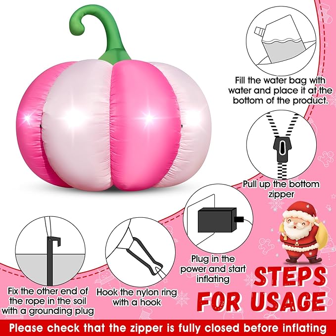 4.6FT Christmas Inflatable Pumpkin Blow-up Pink Pumpkin Build-in 4 LED Lights for Pink Christmas Outdoor Decorations Giant Inflatable Fake Pumpkins for Winter Xmas Party Decor Yard Garden Lawn