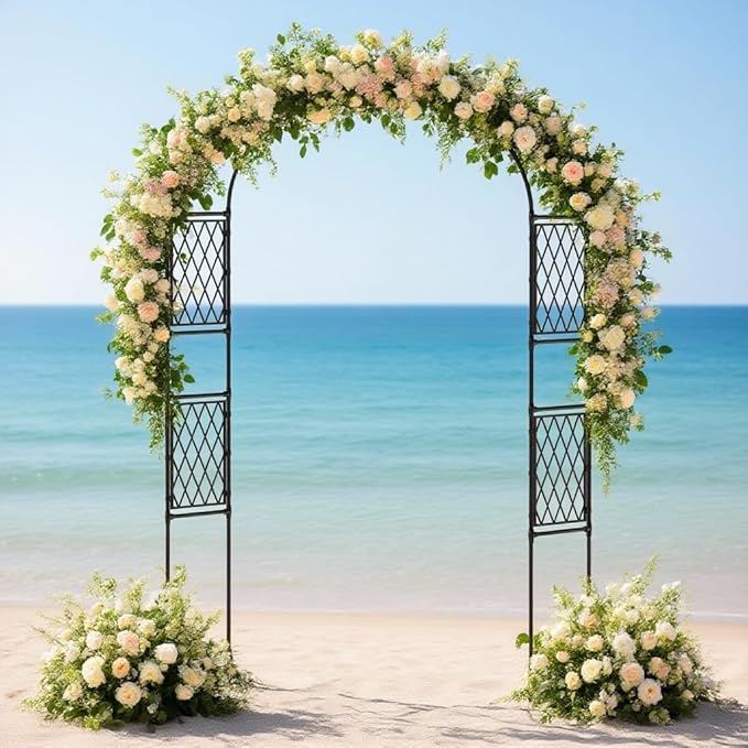 Metal Garden Arbor, 86.6" x 47" Arch Trellis for Climbing Plants, Weather-Resistant Decorative Wedding Archway, Sturdy Iron Frame, Outdoor Black Garden Arch for Patio, Lawn, Pathway, Event Party Back