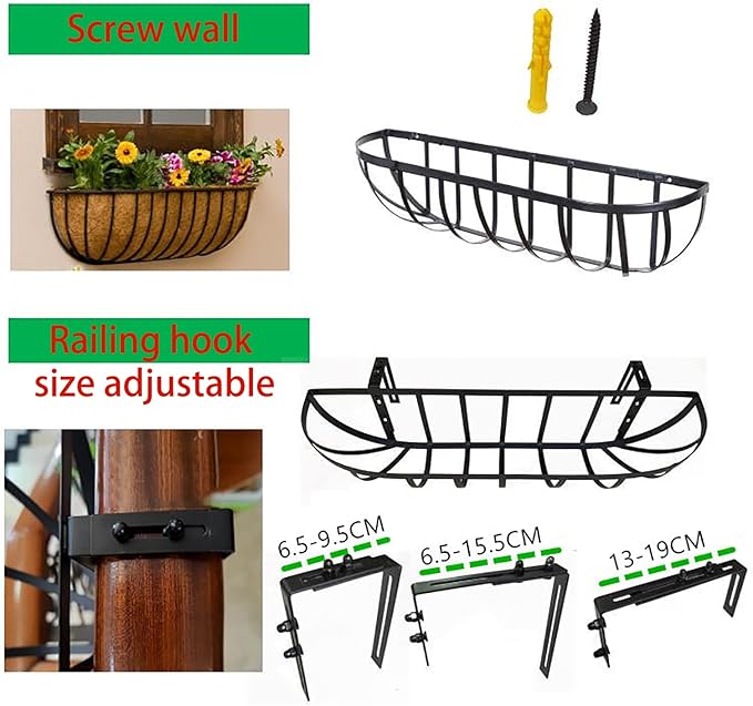 36 Inch Railing Planter Window Box Deck Balcony Rail Planter with Coco Liner Metal Wall-Mounted Coconut Liner Planters Basket Horse Trough Planters for Outdoor Balcony Porch Fence Patio (2 Pack)
