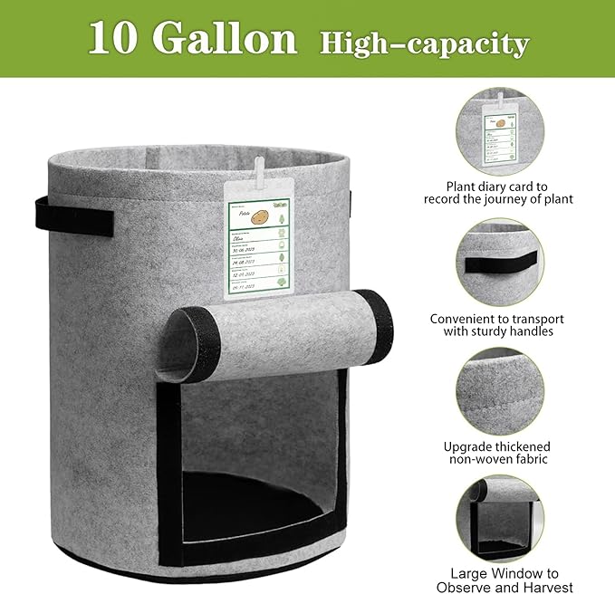 5-Pack Colorful 10 Gallon Potato Grow Bags, Upgraded Heavy Duty Potato Grow Bags with Flap and Plant Growth Record Card, Garden Pots, Fabric Plant Pots for Potatoes, Tomato, Vegetables