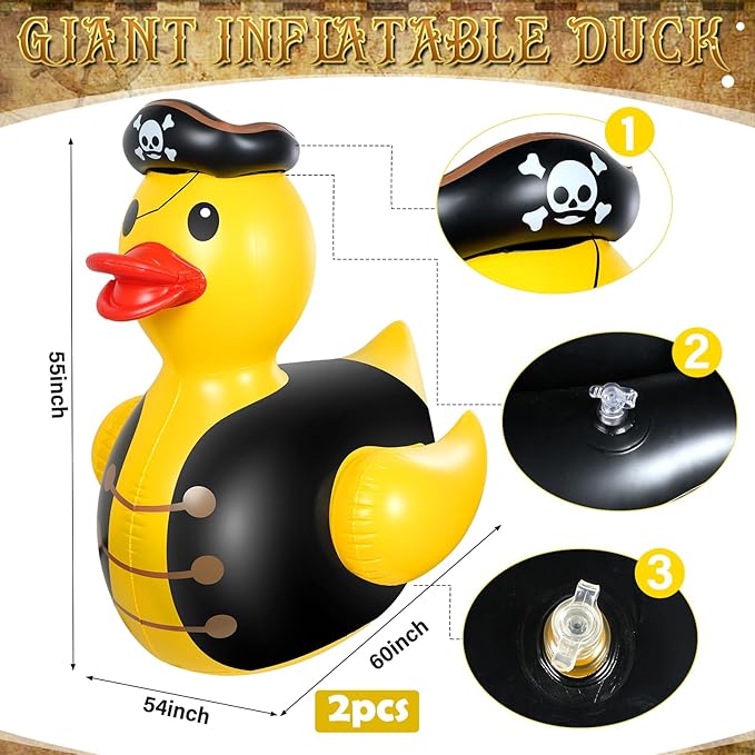 2Pcs 4.6 Feet Halloween Giant Inflatable Duck Outdoor Decorations,Huge Blow Up Yard Yellow Pirate Duck with Hat Summer Duck Pool Float for Indoor Halloween Party Garden Patio Lawn Decor