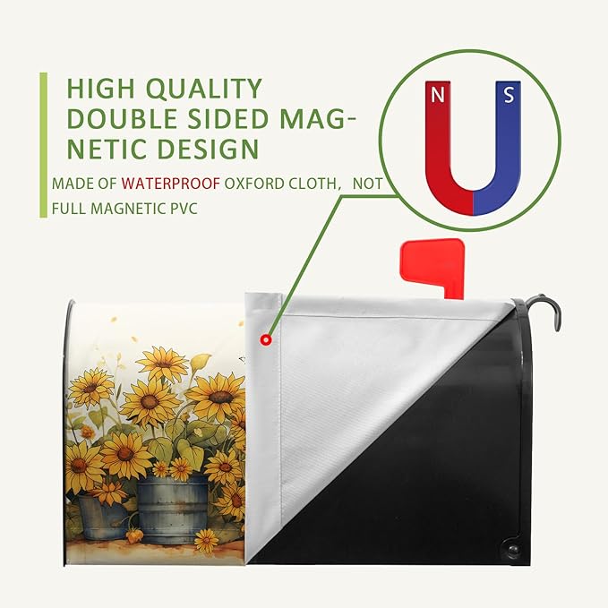 Summer Sunflower Mailbox Covers Magnetic Standard Size Yellow Flowers Mailbox Post Cover Summer Floral Mailbox Wraps Decor Waterproof for Garden Yard 21x18 Inch