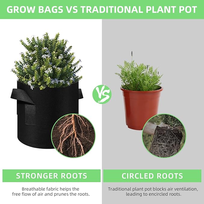 150 Pack 7 Gallon Grow Bags Garden Plant Grow Bag Aeration Fabric Pots with Handles Nonwoven Cloth Pots Planting Bags Garden Bags to Grow Vegetables Flowers Potatoes (7 Gal)