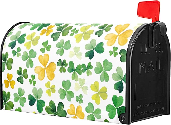 St. Patrick's Day Magnetic Mailbox Cover - Green Shamrock Design, Standard Size 21 x 25.5 Inch, Outdoor Yard Decor