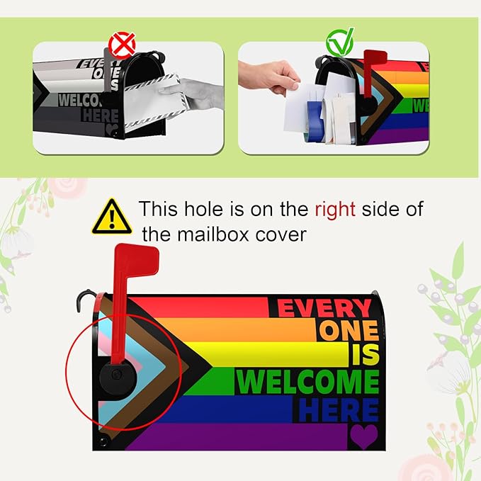 Pride Mailbox Cover Rainbow Gay Lesbian Transgender Bisexual LGBTQ Magnetic Mailbox Wrap Every One is Welcome Here Post Letter Mail Box Covers Outdoor Decor 18 X 21 inch