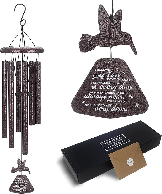 Memorial Wind Chimes with Hummingbird Wind Spinner, 32" Wind Chimes for Loss of Loved One, Sympathy/Memorial/Condolence/Remembrance Gift for Loss of Mother Father Husband Daughter Son