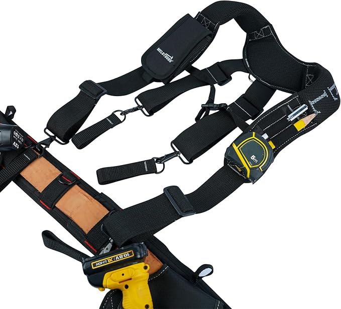 MELOTOUGH Work Belt Suspender Tool Belt Suspenders Bag Suspenders for Men Heavy Duty with Gel Shoulder Pad Detachable Phone Holder for Construction/Electrician/Contractor/Carpenter