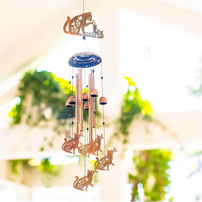 Cat Wind Chimes Outdoor Cat Gifts for Women Men Mom Gardening Birthday Gifts Metal Memorial WindChimes for Outside/Indoors, Lawn, Patio, Yard Art, Garden Decor, Yard Decorations