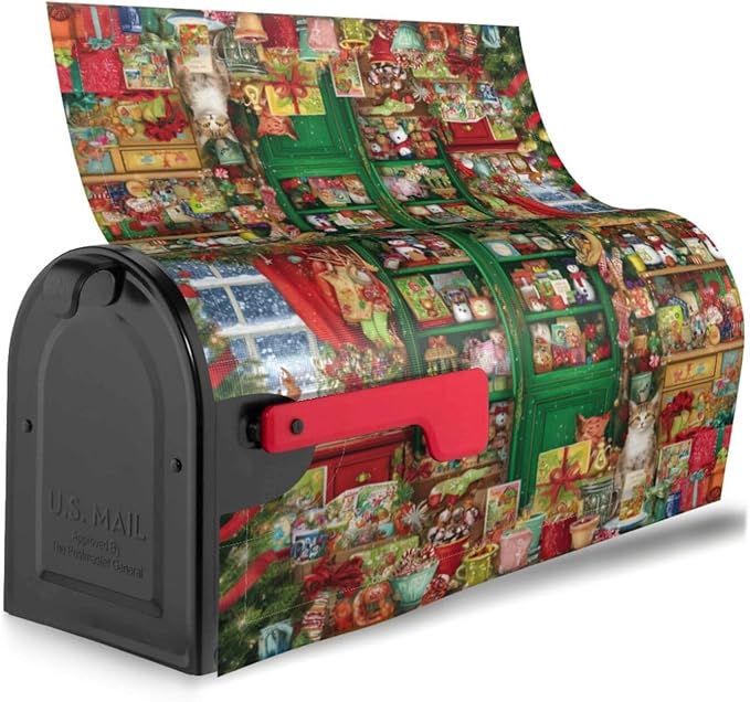 Christmas Cat Mailbox Covers Magnetic Letterbox Covers 21x18 Inch for Garden Outdoor Decoration