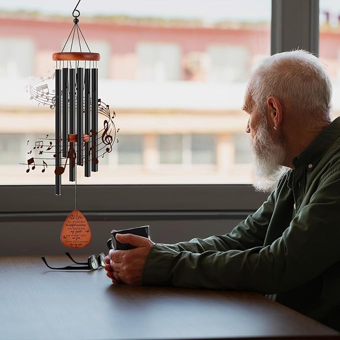 Memorial Gifts for Loss of Wife,Memorial Wind Chimes 25'', Loss of Wife Sympathy Gifts, Home Decor Outdoor Garden, Soothing Melodic Tones with Mute Option