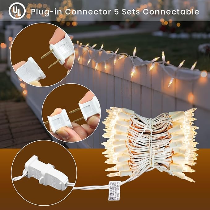 Clear Christmas Lights- 100 Count Mini Incandescent String Lights with White Wire, UL Listed Indoor Connectable White Lights for Wedding, Curtain, Party & Holiday Décor