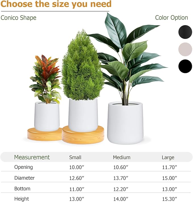14"H x 13.7"D Conico Fiberstone Round Planter - Christmas Tree Planter, Smooth Finishes, Weather Resistant for Indoor and Outdoor Use, Included 2 Extra Coco Mats (White, 10.6" Pot Opening)