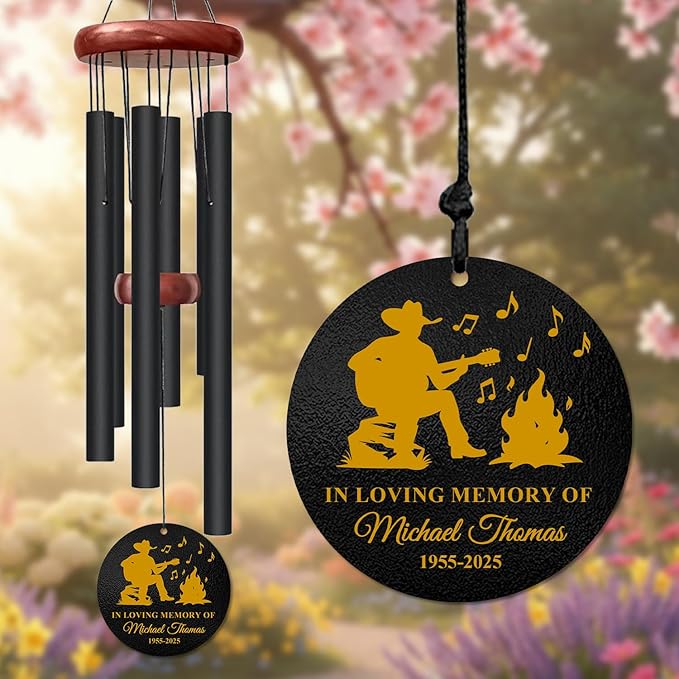 Personalized Guitar Memorial Wind Chime – “in Loving Memory of” Music Lover Tribute – Custom Name, Year Engraved Sympathy Gift – Memorial Windchimes for Loss of Loved One – Musician Remembrance Décor