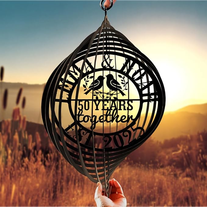 Personalized Metal Wind Spinners, Custom Name Garden Wind Spinners, Hanging Outdoor Decor, Yard Art, Hanging Wind Spinner for Indoor Lawn Patio Porch, for Couple Parents Color11