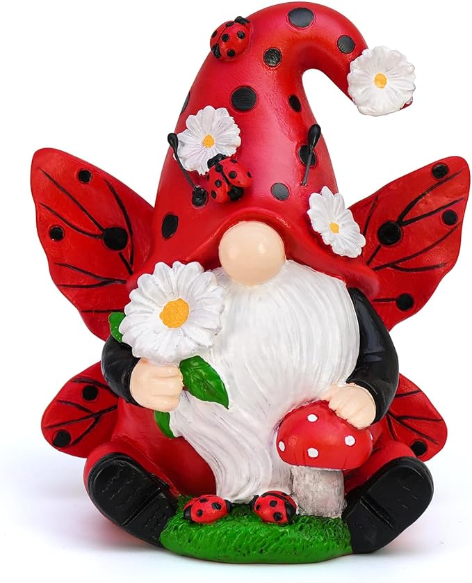 Ladybug Gnomes Decorations Resin Ladybug Figurines Decor Spring Kitchen Decor Gifts for Women Summer Garden Gnomes Decorations Ladybug Gnomes Garden Gnomes Decor Lawn Outdoor Decor