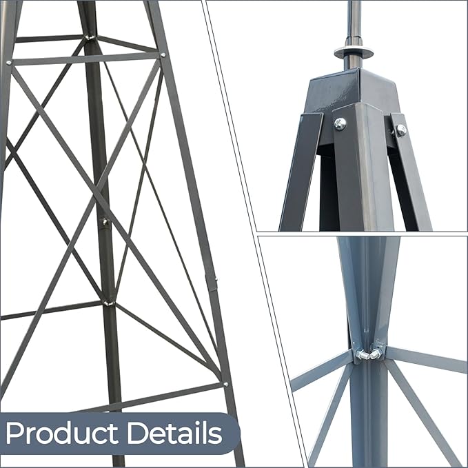 Outvita 8FT Ornamental Windmill, Heavy Duty Durable Metal Weather Vane Garden Decoration Weather Resistant for Garden, Yard, Farm, Seaside (8ft-Gray)