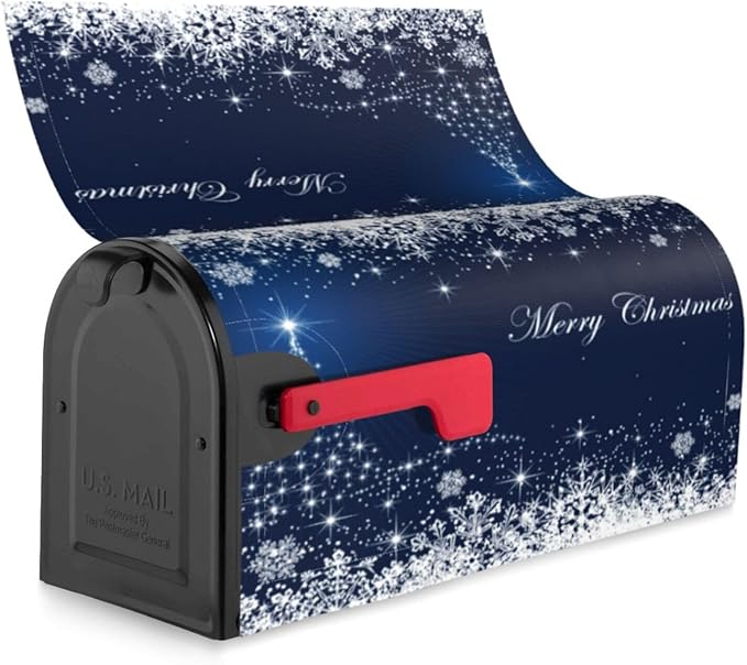 Christmas Mailbox Covers Blue Winter Snowflake Tree Magnetic Letter Post Box Cover Standard Size 25.5 x 21 Inch Garden Yard Home Decorative