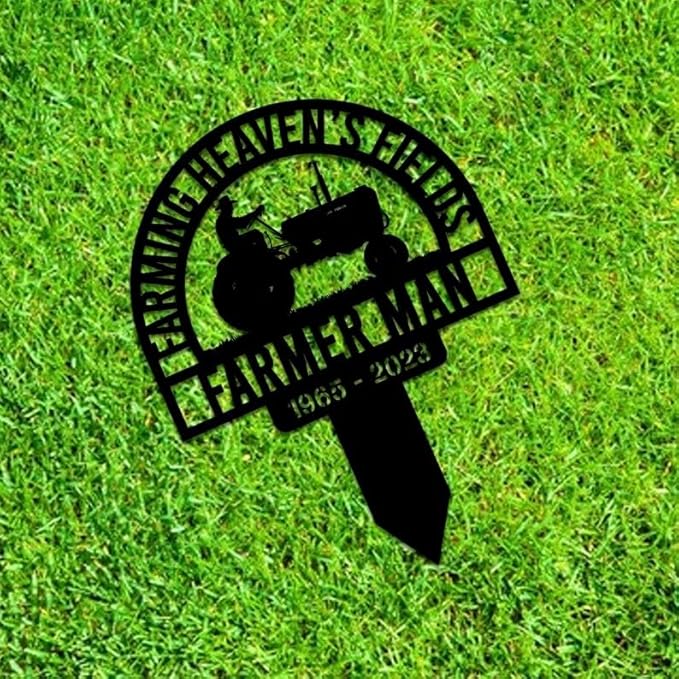 Custom Farming Fields Memorial Metal Stake – Personalized Farmer Tribute, Grave Marker, Tractor Yard Art, Sympathy Gift (Farming Memorial)