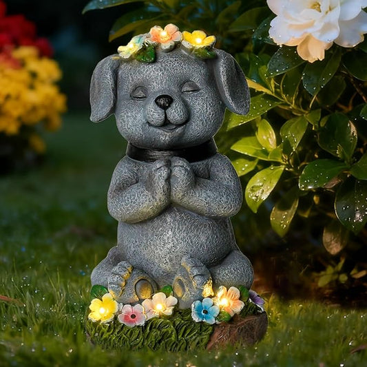 Solar Dog Statue Garden Decor with LED Lights Outdoor Dogs Decor Gifts for Women Dog Figurines for Patio Yard Garden Home Decoration