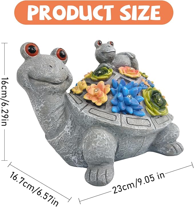 Outdoor Solar Snail and Turtle Brothers Statue Decorative Lawn Statue with Succulents and 8 LED Lights for Garden, Outdoor Patio and Terrace, Birthday Gift for Women, Unique