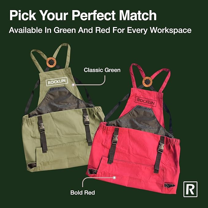 Rocklin Red Garden Apron – Heavy Duty Canvas Garden Apron For Women & Men | Waterproof Lining With Deep Harvest Pouch