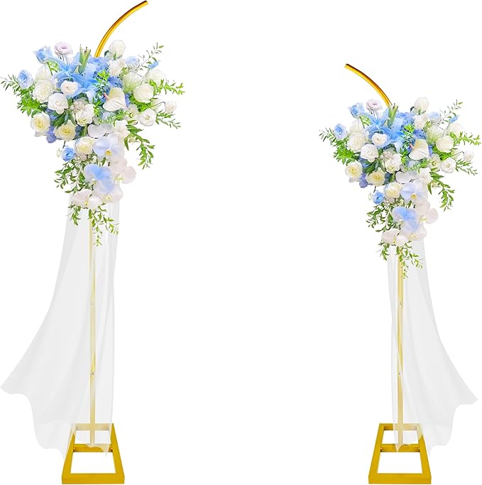 Wedding Arch Stand Flower 7.58FT Half Arch Stand with Base for Flowers, Portable Gold Metal Balloons Ceremony Decor - Reusable Wedding Arches for Decorations