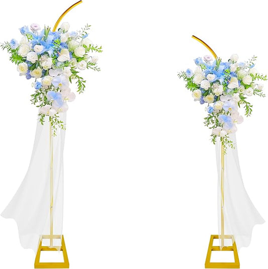 Wedding Arch Stand Flower 7.58FT Half Arch Stand with Base for Flowers, Portable Gold Metal Balloons Ceremony Decor - Reusable Wedding Arches for Decorations