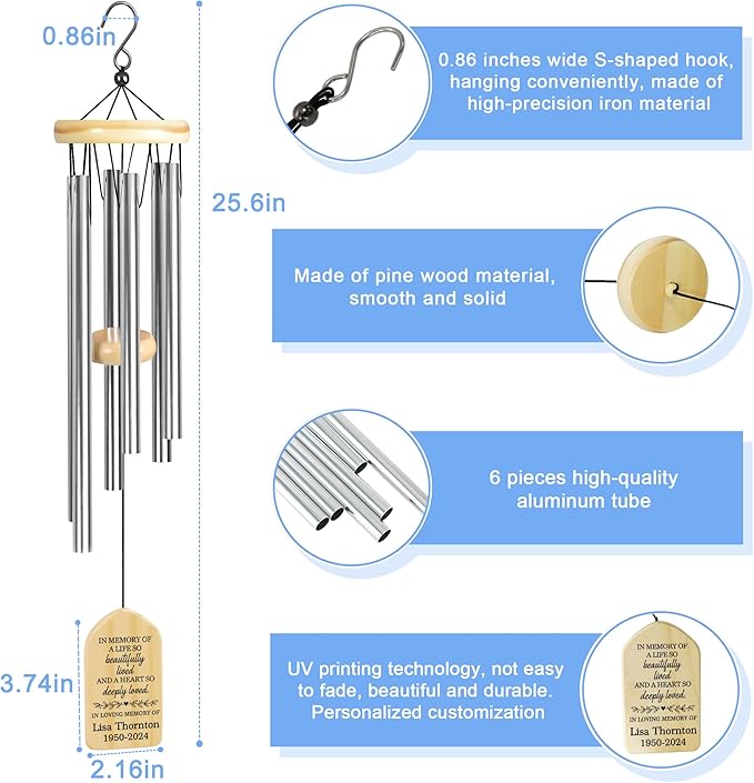 Memorial Wind Chimes - Sympathy Gift for Loss of Loved One, In Memory of a Loved One - Beautifully Lived