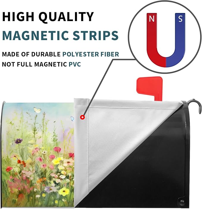 Spring Magnetic Mailbox Covers Flower Mailbox Covers Magnetic Standard Size 18" X 21" Butterfly Floral Wraps Post Letter Box Cover Decor for Outside Garden Yard Farmhouse Home