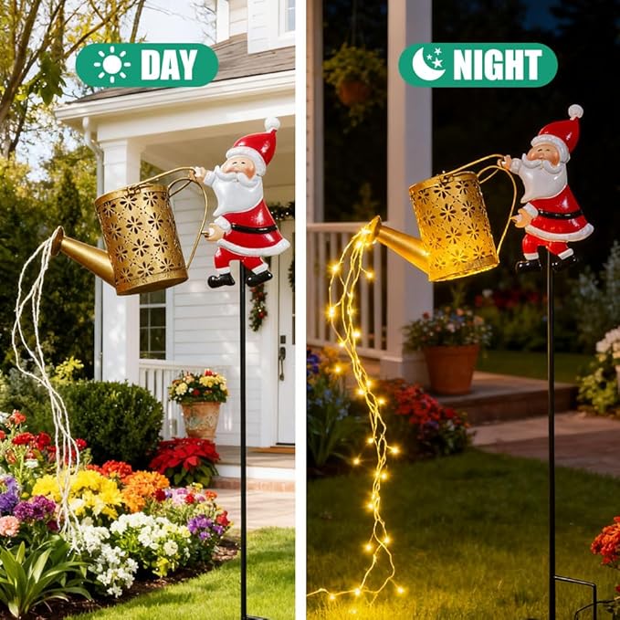 Christmas Solar Kettle Light, 2026 New Garden Lawn Decorative Light, Outdoor Hanging Solar Powered Santa Claus Watering Can with LED for Lawn Decorations (Colorful)