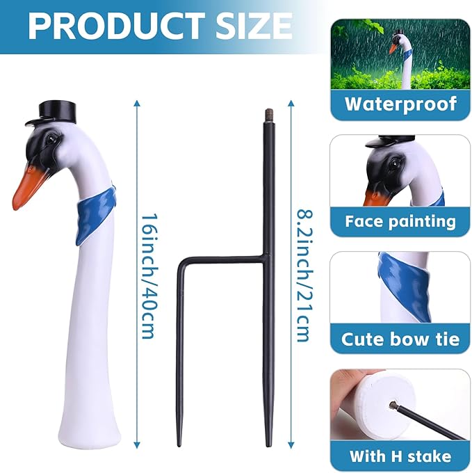 Porch Goose Statue Stake Garden Goose Decor, 16'' Planter Decor Goose Stake Outdoor Decorative Front Porch Figurine for Yard Patio Lawn, Best Gifts for Mom Grandma Women
