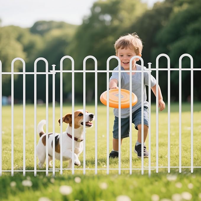 10 Panels Decorative Garden Fence with Gate, 32 in (H) x 21.6 ft (L) Metal Thick Tube No Dig Dog Fence Outdoor for Yard, Rustproof Tall Animal Barrier Fencing, Garden Edging Border for Yard, White