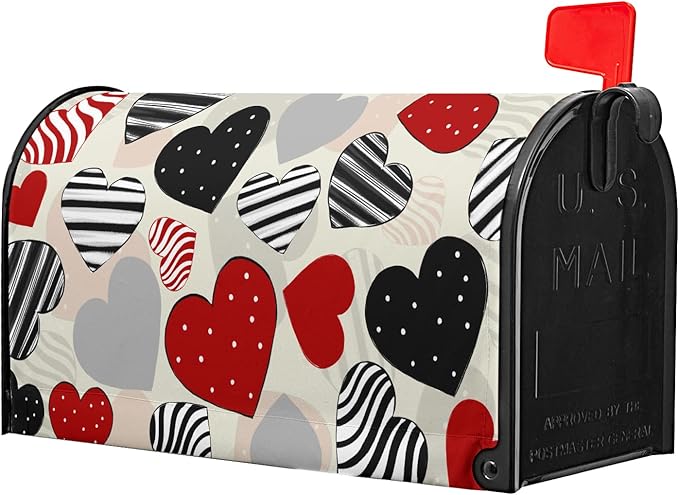 Valentines Day Magnetic Mailbox Covers Standard Size 18 X 21 Black Red Heart Mailbox Post Box Letter Box Cover for Welcome Outdoor Garden Yard Decoration