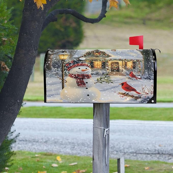 SUABO Mailbox Cover Snowman Cardinal House Standard Magnetic Mailbox Covers Wraps for Christmas Home Yard Garden Decor