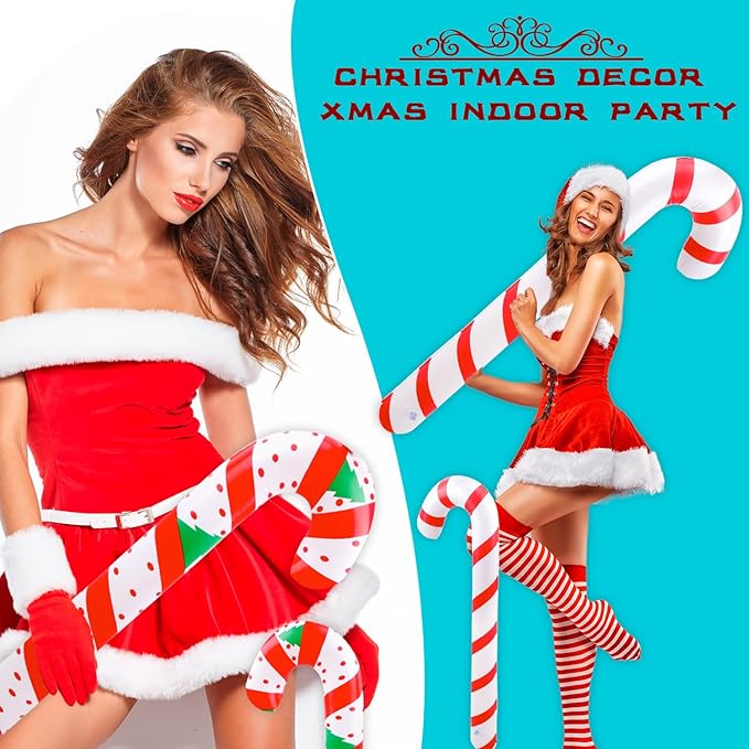 8 Pcs 47 Inch 35 Inch Christmas Inflatable Candy Canes Large Blow Up Candy Canes Balloons for Outdoor Christmas Holiday Party Decorations (Color Style 2)